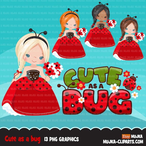 Ladybug Clipart , cute Princess clipart, fairy tale graphics, girls with flowers, cute as a bug, commercial use clip art Il_570xn