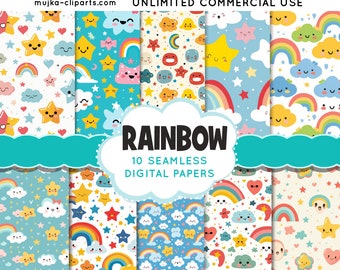 Cute Rainbow Digital papers, Kawaii baby seamless background, nursery background printable pattern, baby digital background, scrapbook paper