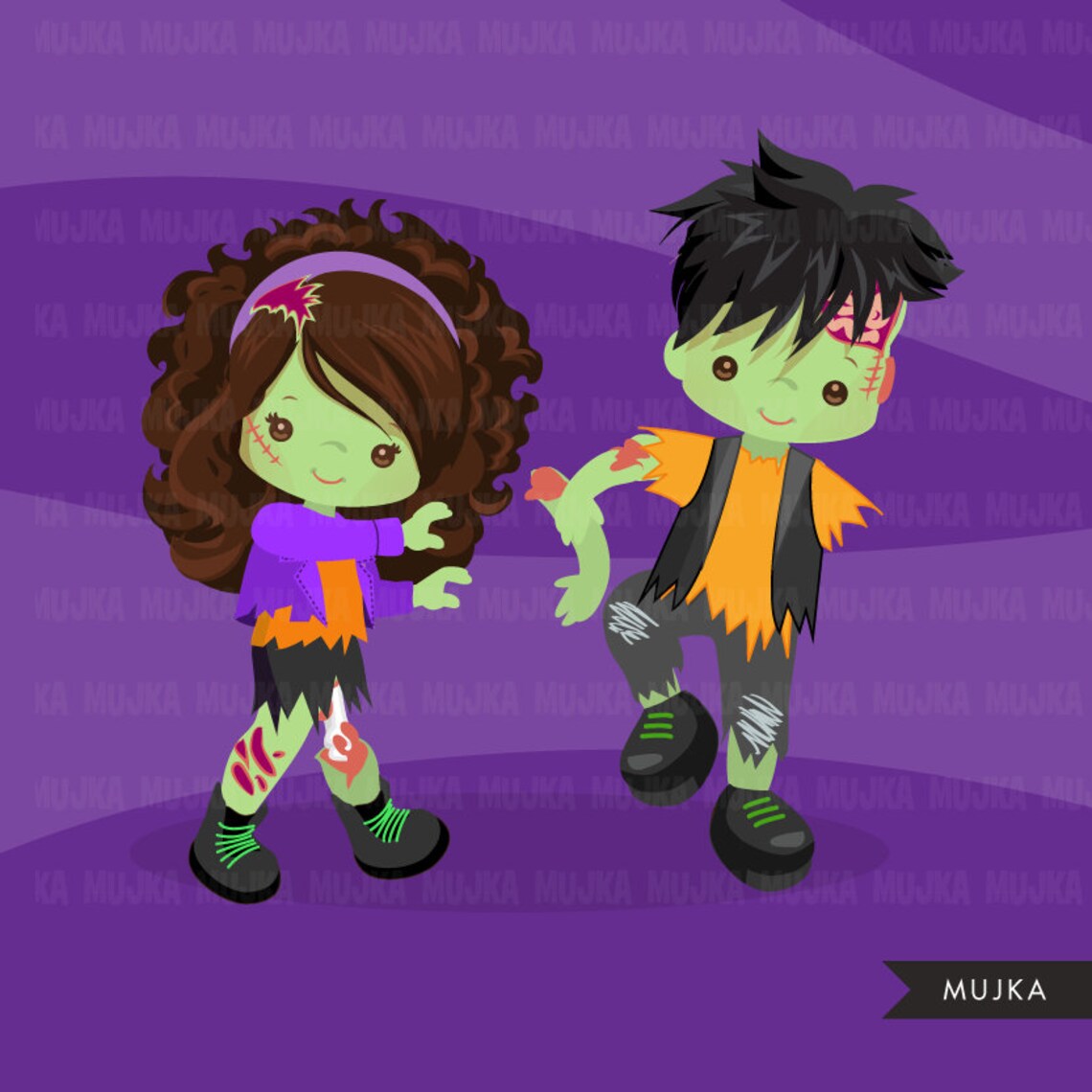 Halloween Zombie Kids Clipart. Cute Zombies Grave Rip - Etsy