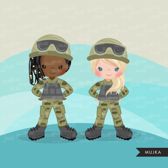 Dos Mujeres En Ropa Militar, Muchachas Del Ejército Foto de