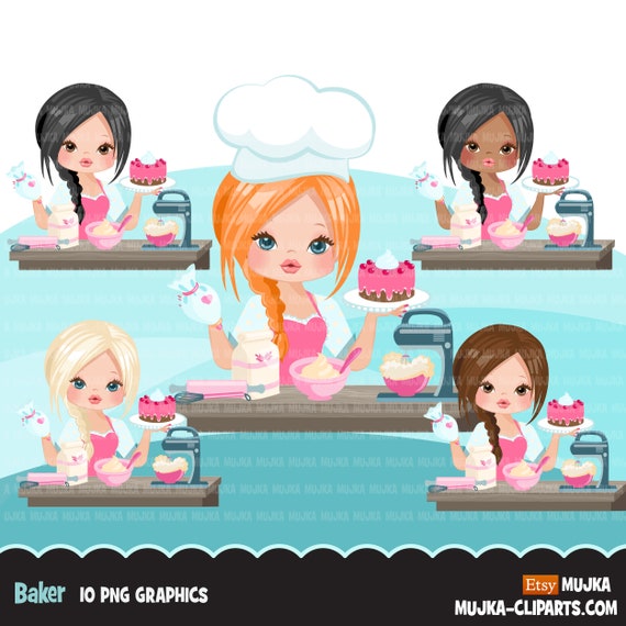 Woman baker avatar clipart with baking supplies, print and cut, baking girl clip art Il_570xn