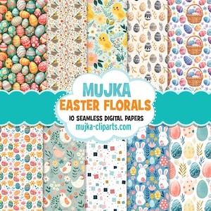 Papiers numériques de Pâques, papiers imprimables d'oeufs de Pâques et de fleurs, papiers de scrapbooking, motifs d'oeufs de Pâques, arrière-plans de Pâques sans couture et mignons