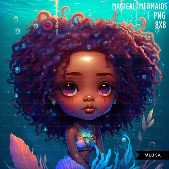 Black Mermaid wall art, printable mermaid decor, sublimation designs