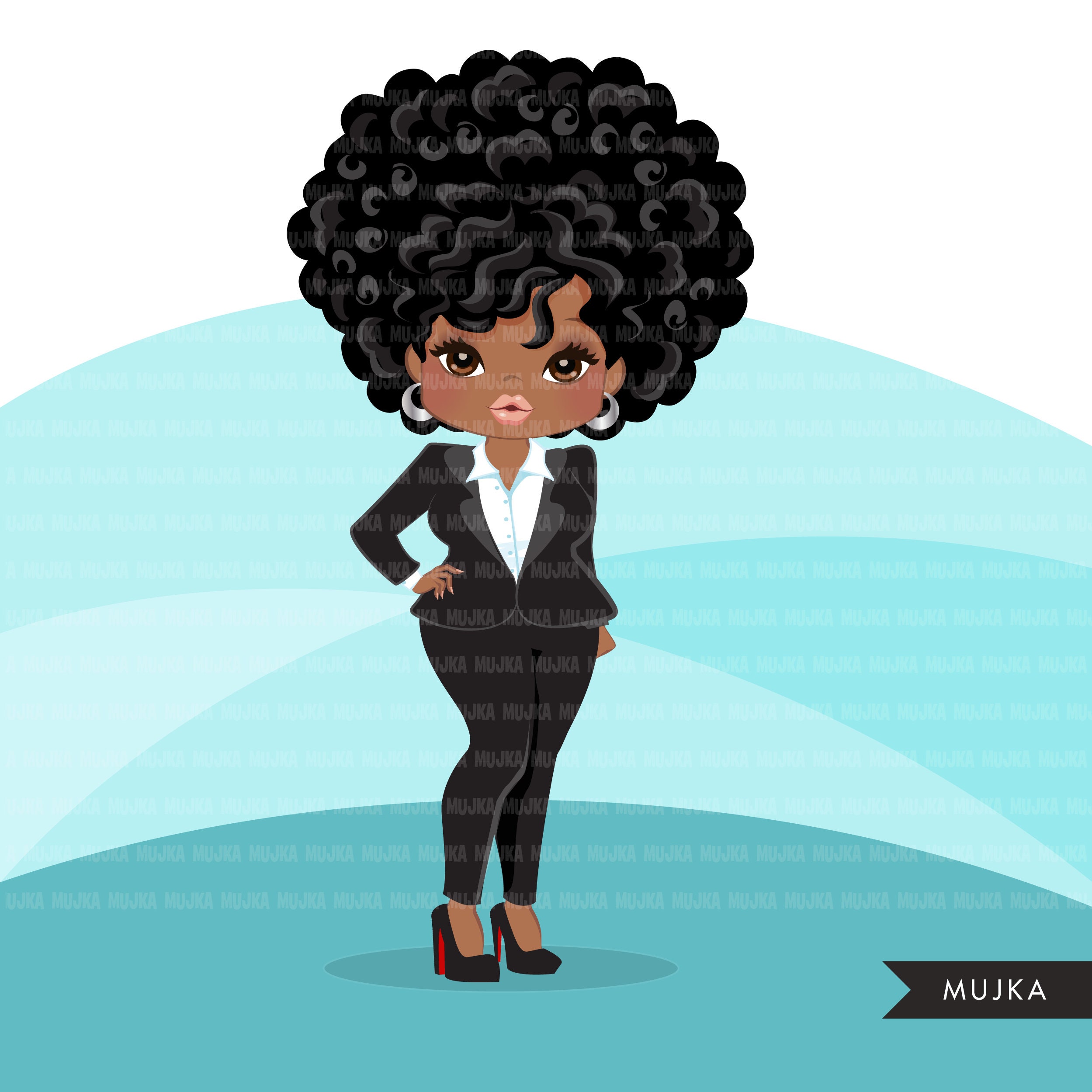 Afro Black Woman Clipart With Business Suit Briefcase and - Etsy Afro Black Woman Clipart With Business Suit Briefcase and - Etsy