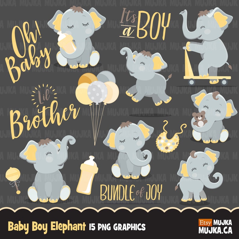 Cute Elephant Baby Shower Clipart Lettering It's a Boy Etsy