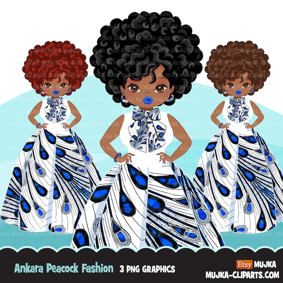 Black woman clipart avatar, Ankara peacock print bow tie and skirt, fashion graphics sublimation sorority zeta boss afro girl clip art PNG Il_570xn