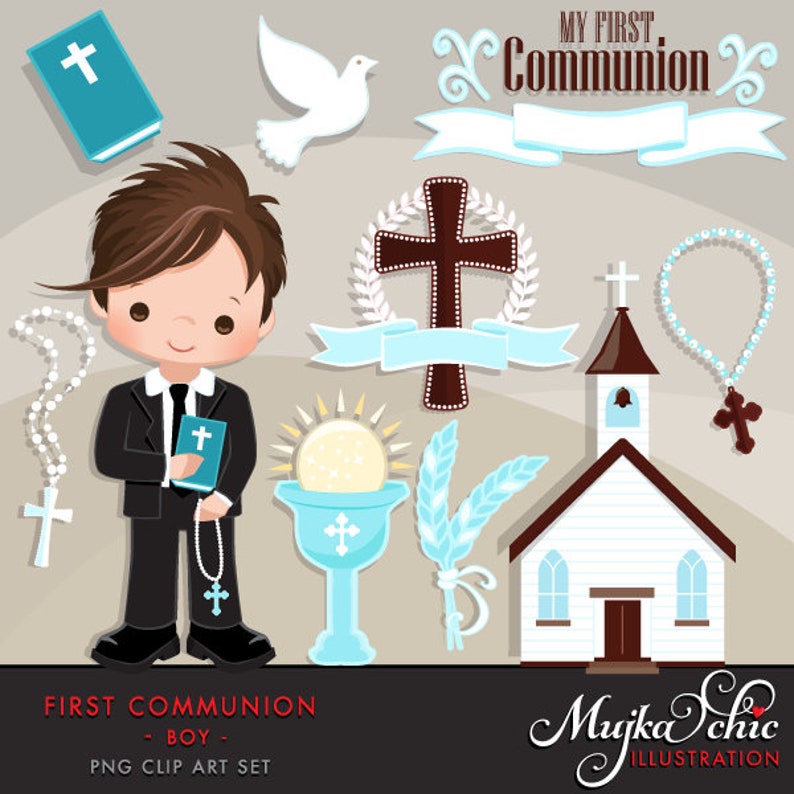 Boys First Communion Clipart Bundle, Holy First communion for boys religious clip art Sublimation Designs graphics image 2