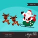 Santa clipart with gift bags, rudolph the reindeer graphics. Christmas illustrations, Noel clipart, red, black 