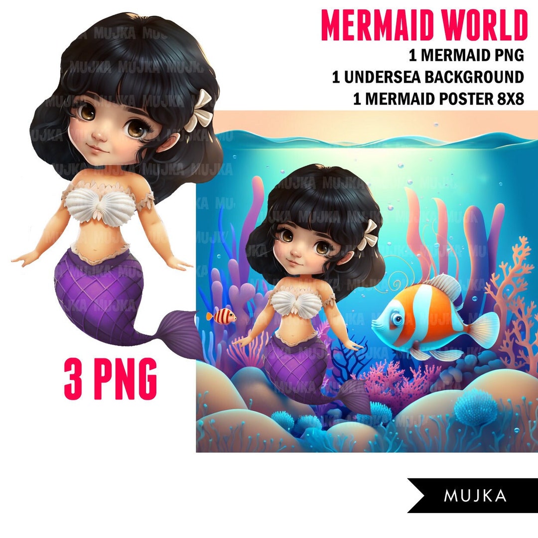 Little Mermaid Png, Wall Art, Printable Mermaid Decor, Sublimation ...