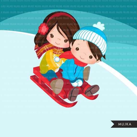 Winter Schlitten Schnee Kinder Clipart, Kinder Schlitten, Rodeln