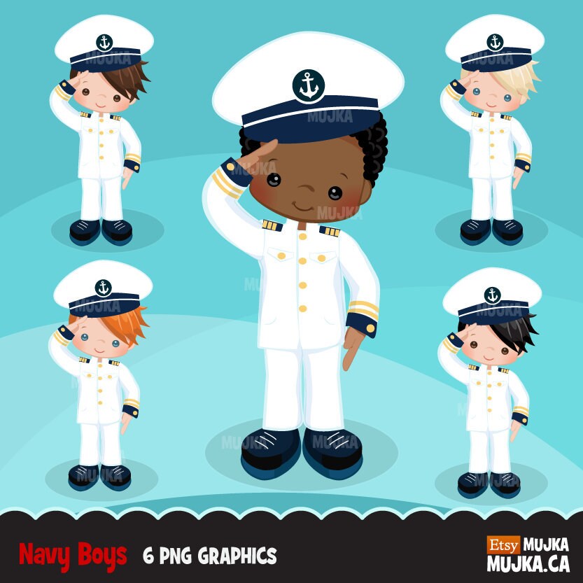 Navy Clipart. Little Boy Graphics Sailing Captain Mate | Etsy
