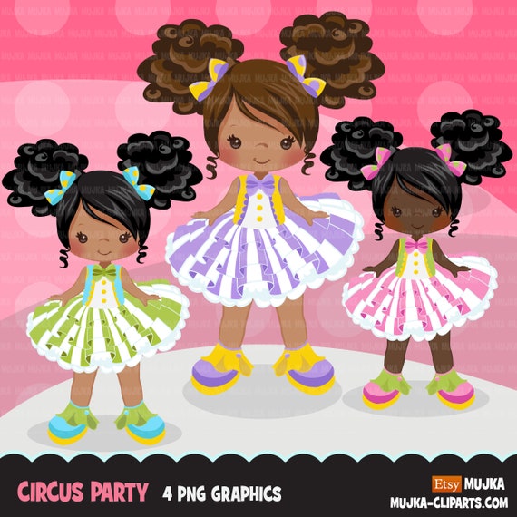 Afro puff Circus Girls Clipart pastel Big top carnival graphics, black tutu girls Il_570xn