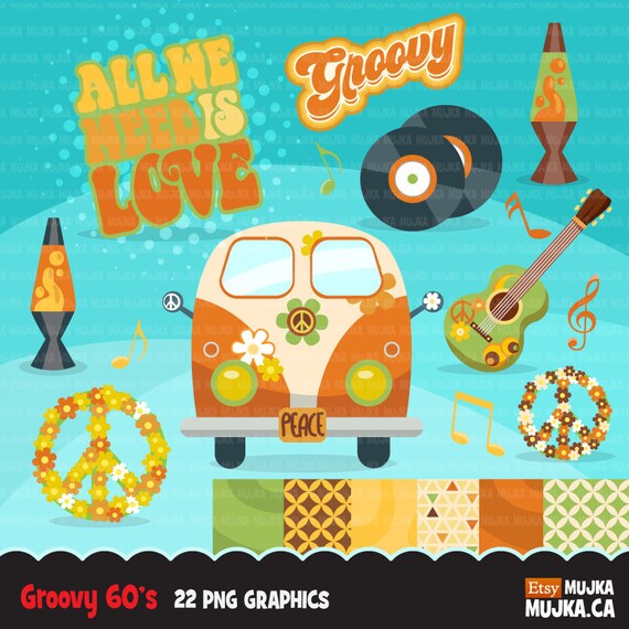 60's retro groovy clipart. 70's graphics record | Etsy