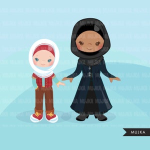 Muslim girls clipart, Islam graphics, Quran reading kids with Hijab and Misbaha, Tasbih clip art image 4