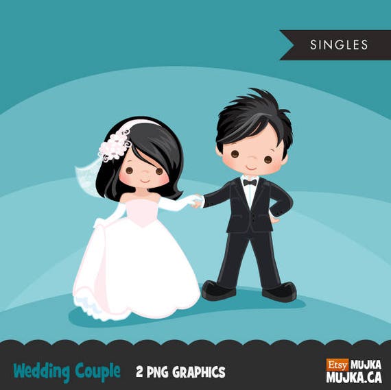 cute bride and groom cartoon clipart party