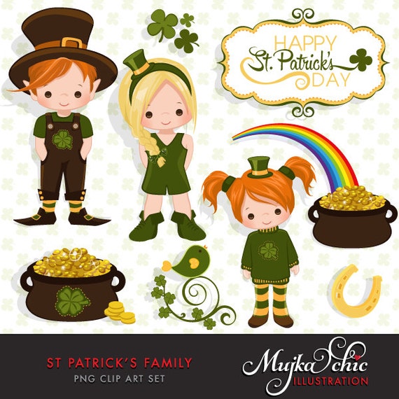 St. Patrick's Day Family Clipart Instant Download Irish Graphics and Wording with cute character frames Il_570xn