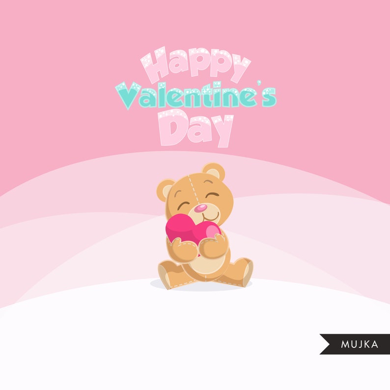 Valentine's Day Teddy bear clipart. Cute teddy graphics, love, valentine animals, cookie design, cutting, scrapbook, Sublimation Designs art image 3