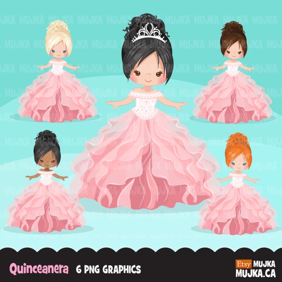 Quinceanera Clipart, Sweet 15th Birthday, Latino Fifteenth Birthday, Fiesta Party Fiesta De Quince Años Commercial use clip art pink ruffle Il_570xn