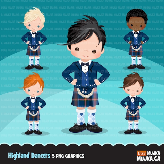 Highland dancers clipart. Cute Scottish dancers with kilt, blue dancing outfit, school activity, Scottish boys, Scotland tradition graphics Il_570xn