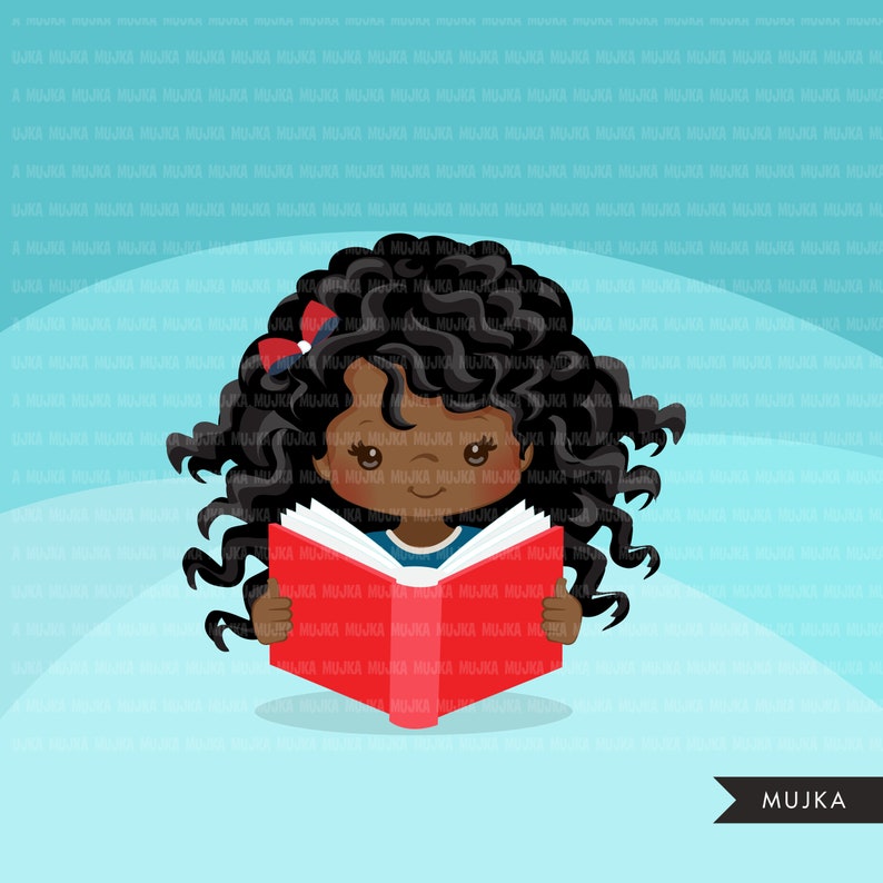 Reading Clipart Back to School Afro Black Student Girl - Etsy