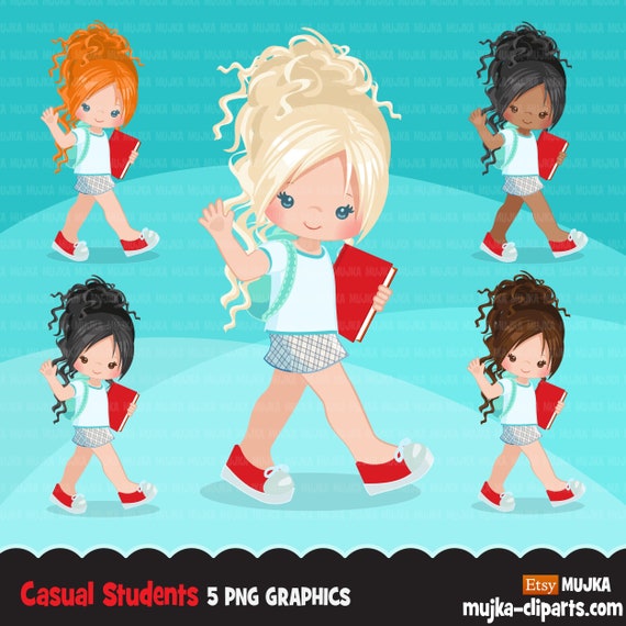 Causal Student clipart, Back to School girl character graphics, clip ...