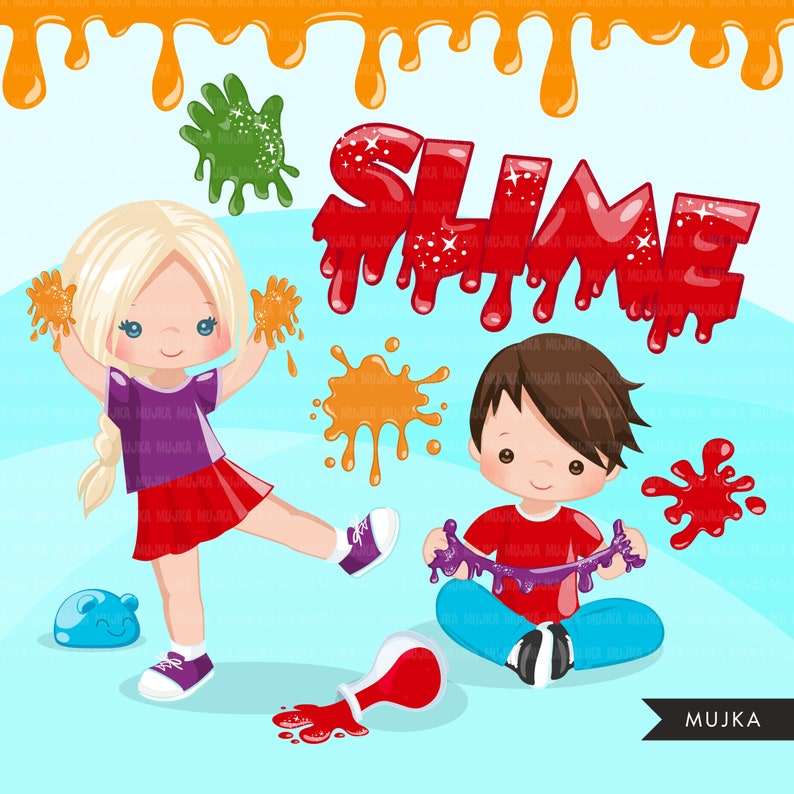 Slime clipart. Slime party boys clip art, cute boys playing with slime, Sublimation Designs party graphics, scrapbooking, , art image 4