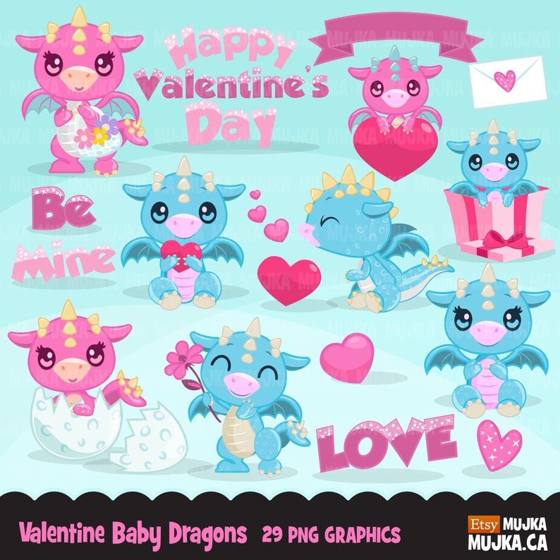 Valentine Clipart Bundle V2. Valentine's day graphics, animals, elephant, giraffe, cupids, dragon Sublimation Designs graphics image 5