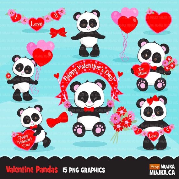 Día de san valentín con una linda pegatina de panda, álbum de recortes.