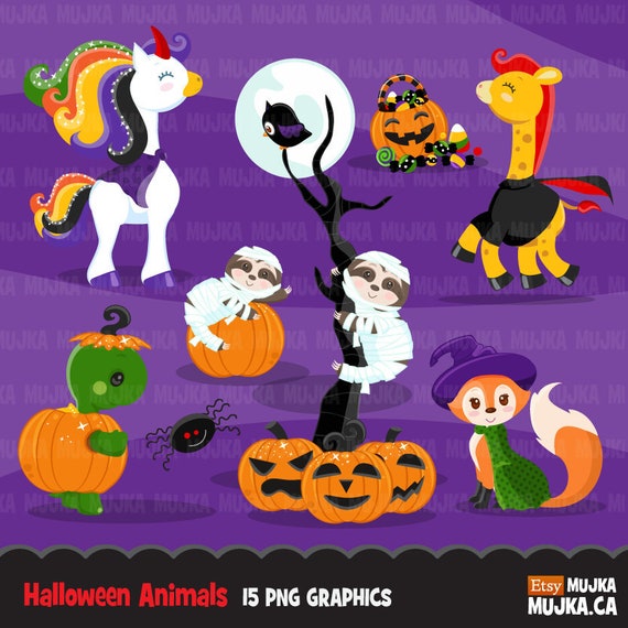 Halloween animals clipart. Halloween costumes. Turtle, unicorn, sloth, fox, spider in Halloween party, planner stickers, scrapbooking, card Il_570xn