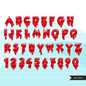 Puede incluir: Letras y n&uacute;meros del alfabeto rojos que gotean. Las letras son estilizadas y tienen un efecto de goteo, como si estuvieran hechas de l&iacute;quido. Los n&uacute;meros tambi&eacute;n son estilizados y tienen un efecto de goteo.