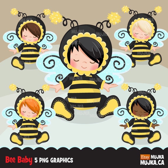 Bee Baby clipart, bumblebee costume baby shower graphics, card making, planner stickers, birthday party, african american baby, animal, bug Il_570xn