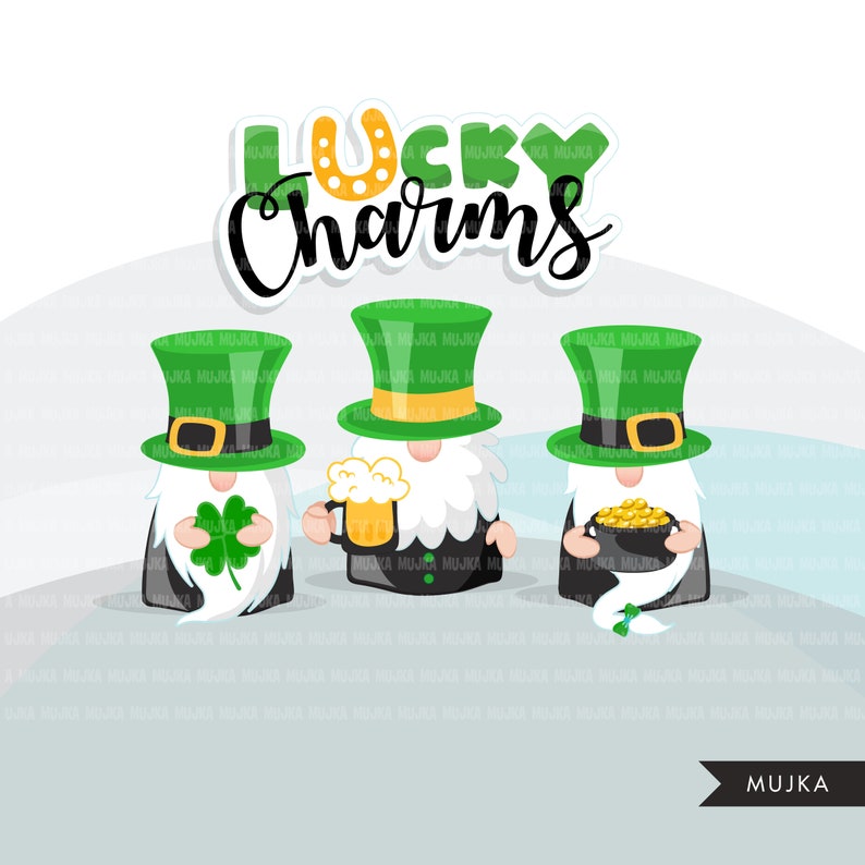 St Patricks Day Gnomes Clipart Lucky Irish pot of gold | Etsy