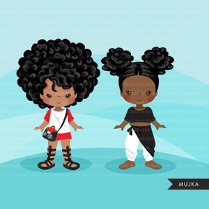 Clipart PNG di bambole di carta per ragazze nere, abiti alla moda, ragazze carine, scambia vestiti immagine 4