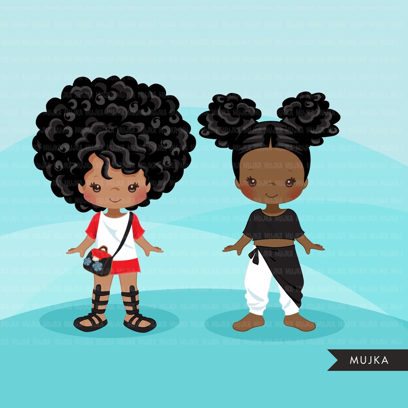 Clipart PNG di bambole di carta per ragazze nere, abiti alla moda, ragazze carine, scambia vestiti immagine 4