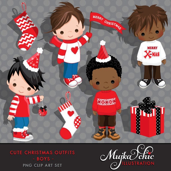 Christmas Clipart, noel graphics, cute Christmas characters, gift box, tree decorating, scrapbooking, , cookie design, art Il_570xn