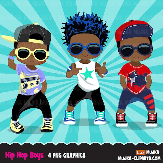 Afro Hip hop dancer boys clipart, break dance, rapping characters, card making, , embroidery, black clip art Il_570xn