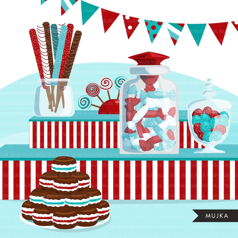 noel Buffet bar display lollipop candyfloss gumball graphic macaroons candycorn candy cane pretzel Christmas Candy Clipart sweets