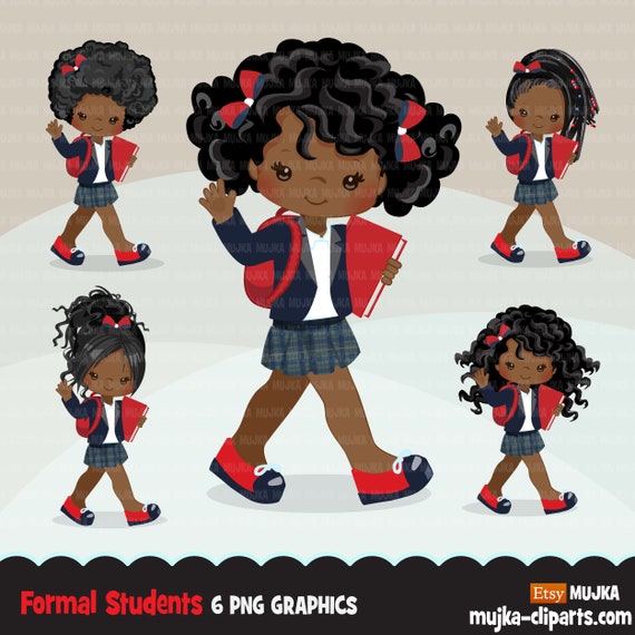 Formal Student clipart, Black Back to School girl character graphics, clip art planner stickers, embroidery, activity, education, teaching Il_570xn
