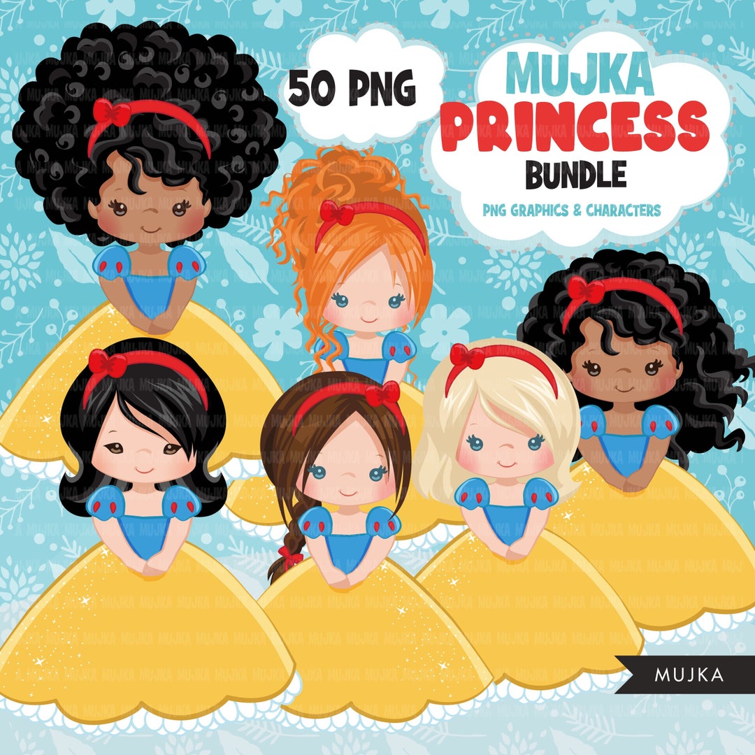 Princess Bundle, Princess Png, Princess Clipart, Birthday Bundle, Black ...
