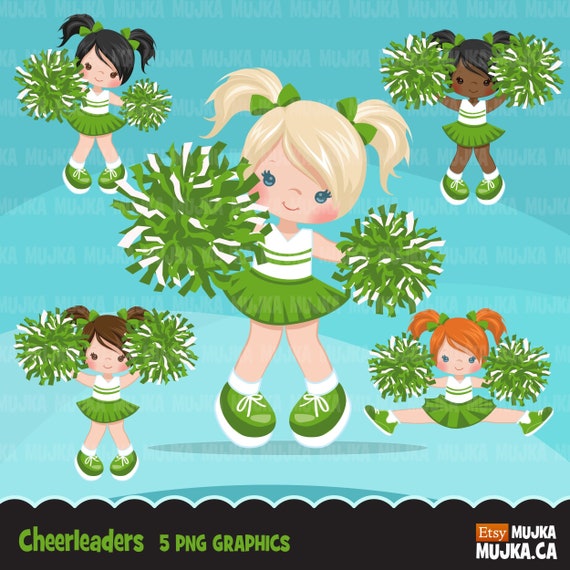 Illustration of a cheerleader with a pompon [set] - Stock