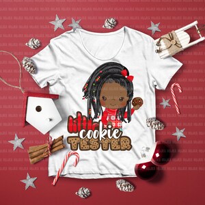 Weihnachtssublimationsdesigns, kleine Kekstester-Sublimationsdesigns digitaler Download, T-Shirt schwarze Mädchenzöpfe Grafiken