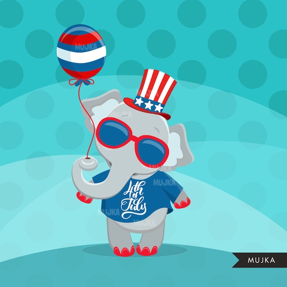 海外ブランド  4th Graphics Day Independence Clipart. Animals July of ネイルパーツ