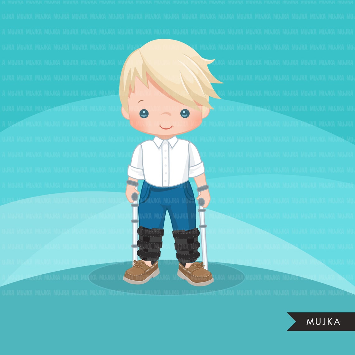 Special Needs Leg Braces Clipart Disability Characters With Etsy