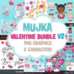 Valentine Clipart Bundle V2. Valentine's day graphics, animals, elephant, giraffe, cupids, dragon Sublimation Designs graphics image 1