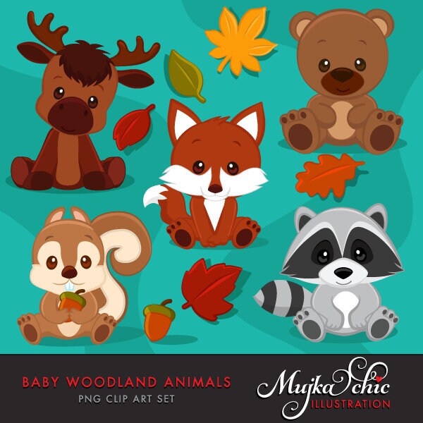 Baby Woodland Animals clipart. Baby fox, Baby squirrel, Baby moose, b…
