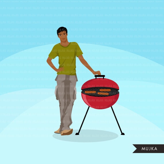 Male Characters Standing Clipart Man Bbq Party Birthday Casual Prop African American Planner Stickers Healthy Living Boys - 