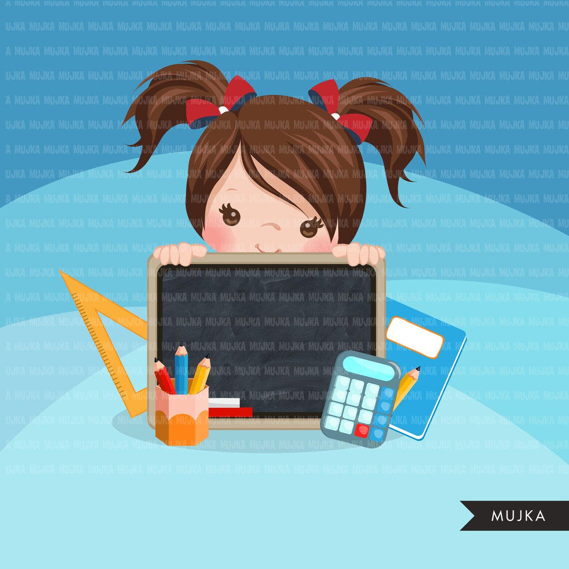 Back to School Clipart Peeking Students Girl With Black Board ...