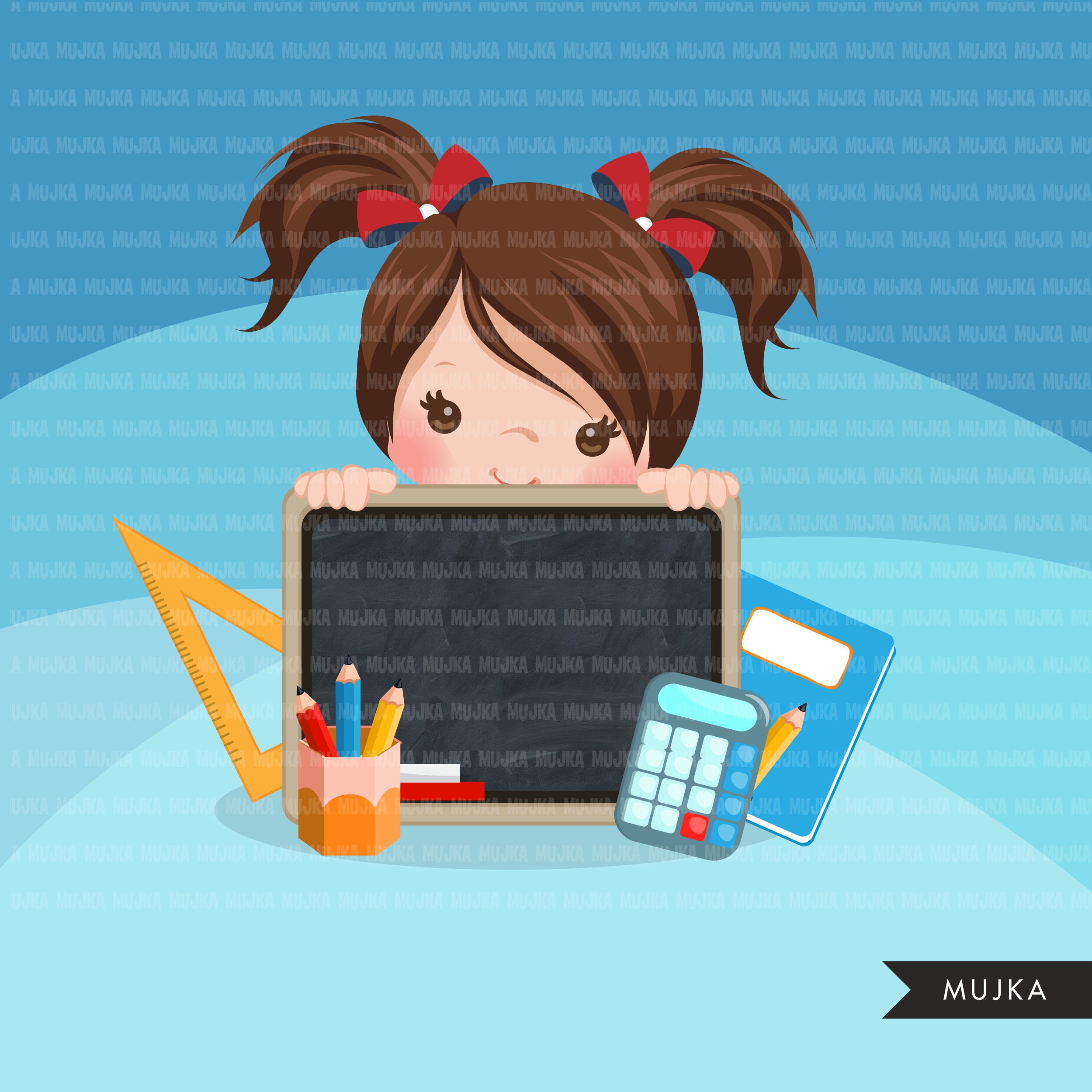 Back to School Clipart Peeking Students Girl With Black Board ...