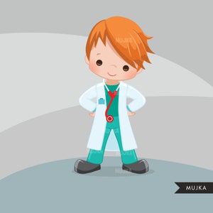 Doctor Clipart. Little Boy Graphics, medical, hospital, , embroidery, Sublimation Designs, chore chart, black, image 3