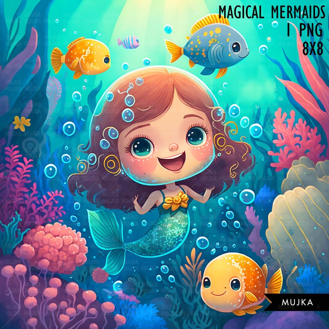 Mermaid Wall Art, Printable Mermaid Decor, Sublimation Designs, Cute